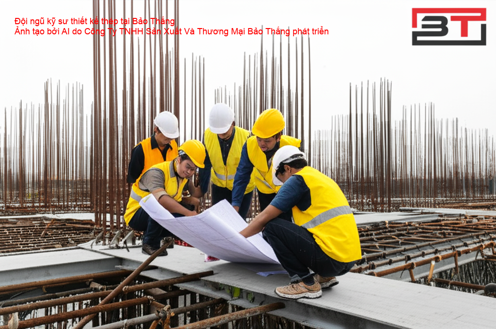 Kỹ sư thiết kế thép Bảo Thắng làm việc trên công trường