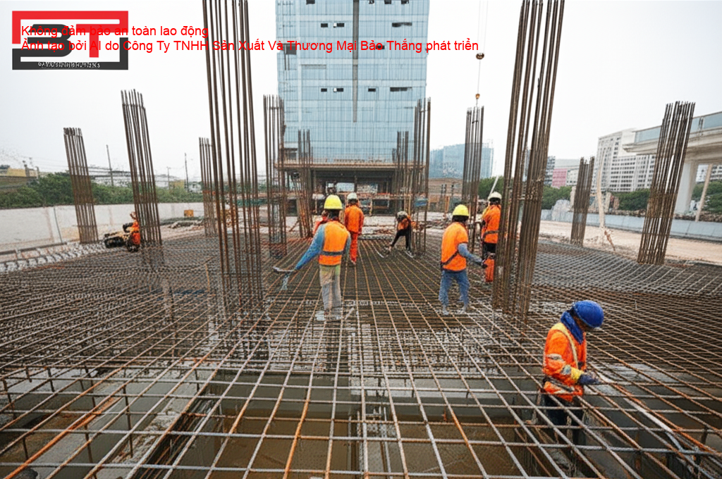 Công nhân không đảm bảo an toàn lao động khi thi công móng