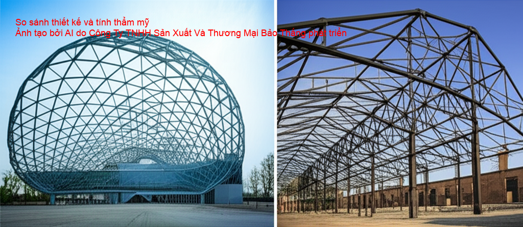 So sánh thiết kế và tính thẩm mỹ của giàn không gian và kèo thép