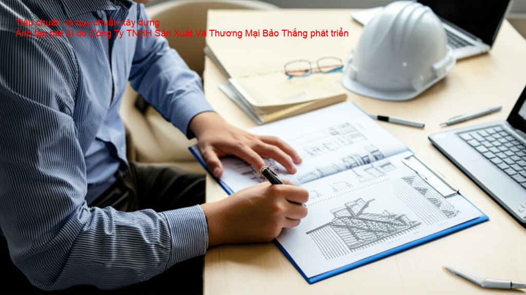 Kỹ sư đang kiểm tra tài liệu tiêu chuẩn xây dựng.