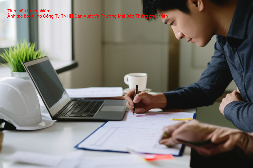 Kỹ sư thể hiện tinh thần trách nhiệm cao trong công việc.