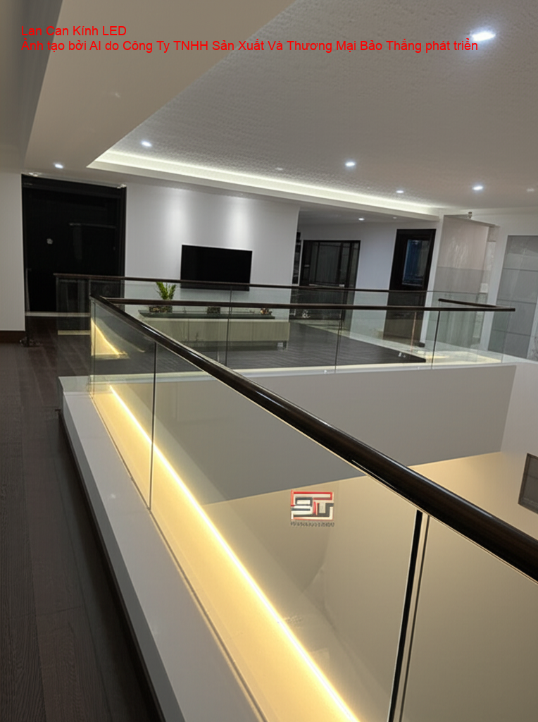 Lan can kính không trụ kết hợp đèn LED, tạo điểm nhấn ấn tượng và độc đáo cho không gian.