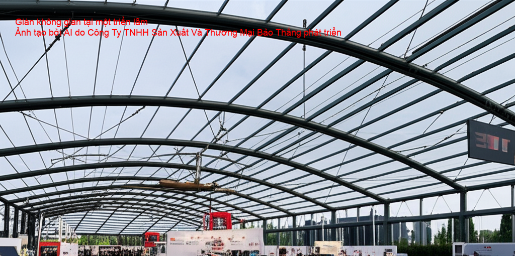 Giàn không gian hiện đại được sử dụng trong một trung tâm triển lãm, tạo không gian mở và ấn tượng.